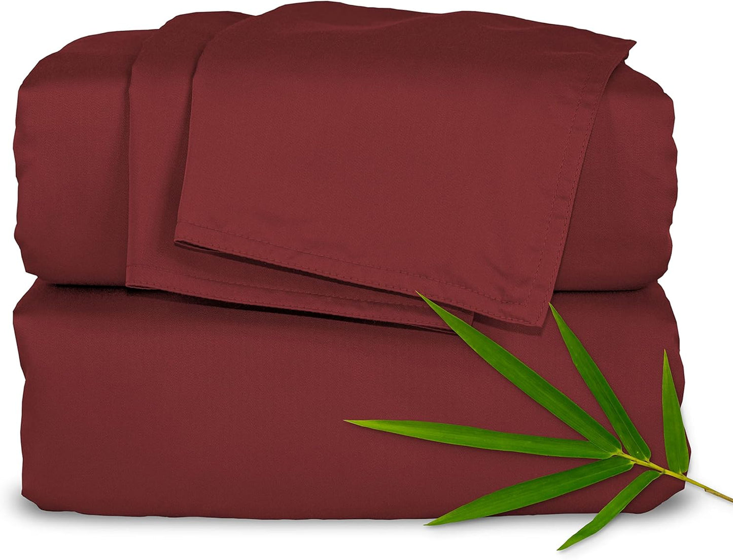 Full Sheets by Pure Bamboo, Genuine 100% Organic Viscose Derived from Bamboo Bed Sheet Set, Luxuriously Soft & Cooling, Double Stitching, Lifetime Quality Promise (Full, Merlot)