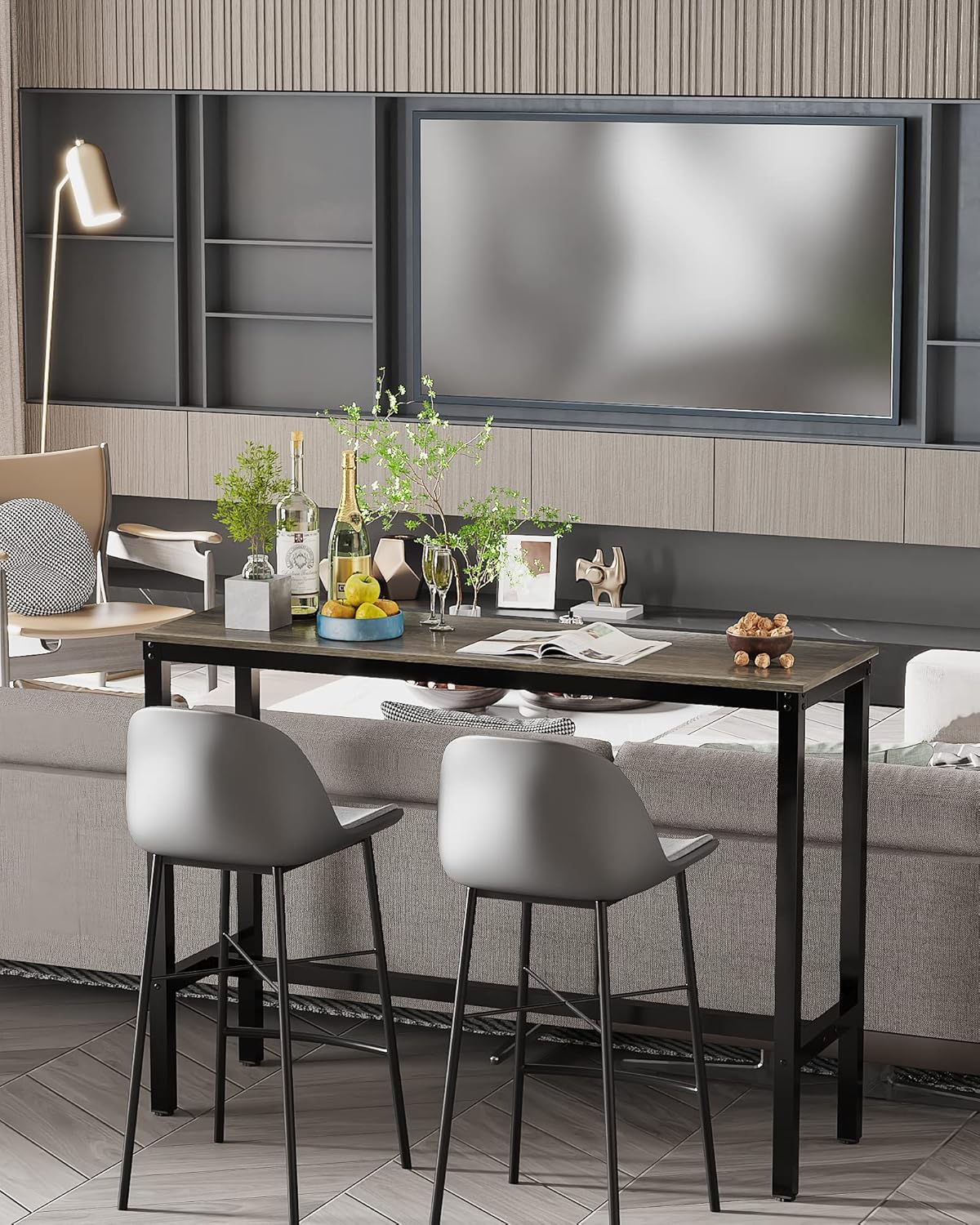 Teraves Bar Table, Bar Height Pub Table, Counter Height Table with Sturdy Metal Frame, Rectangular High Top Table for Kitchen & Dining, Living Room (39.37", Black Oak)