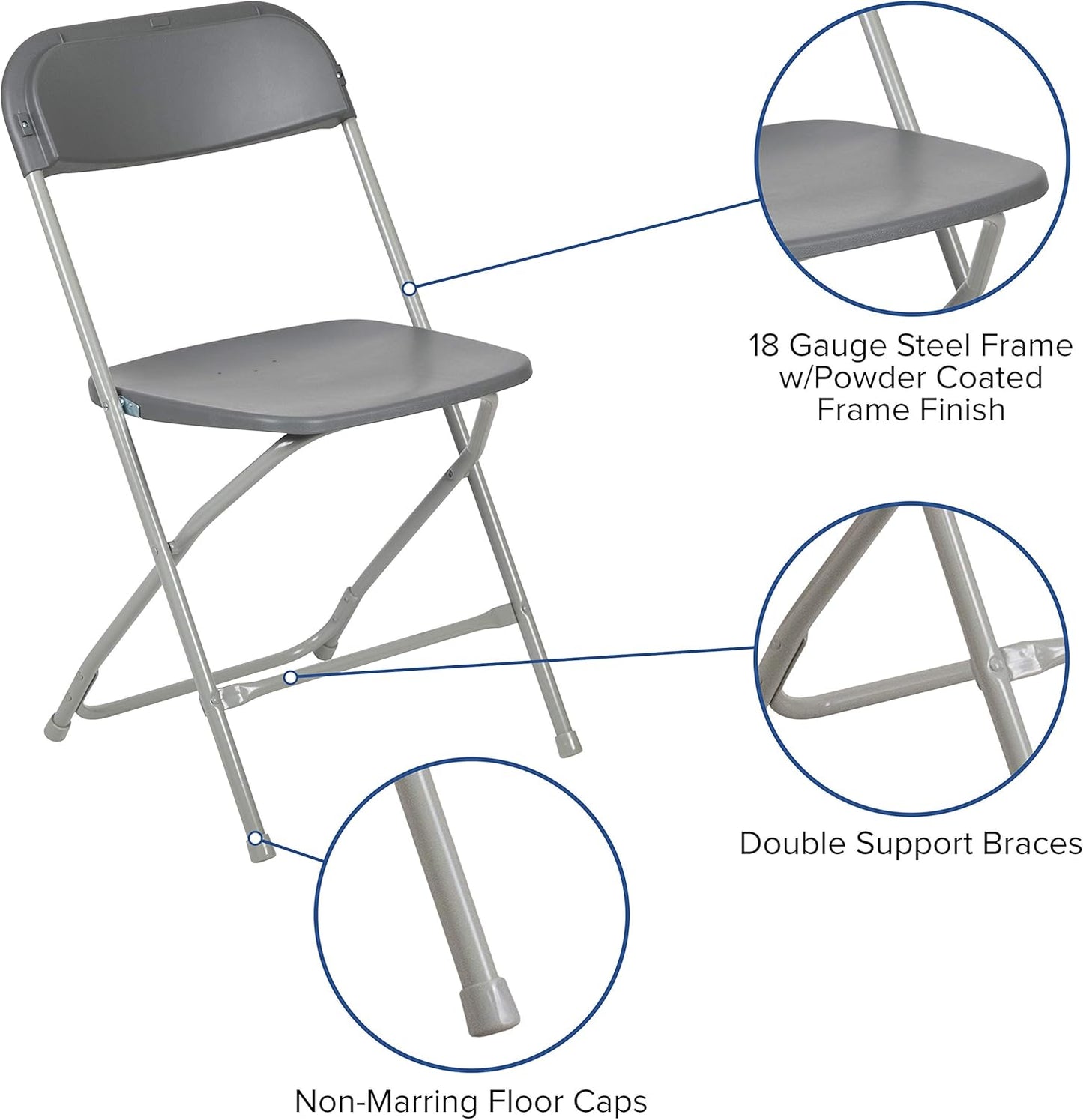 Flash Furniture Hercules Series Plastic Folding Chair - Grey - 650LB Weight Capacity Comfortable Event Chair - Lightweight Folding Chair
