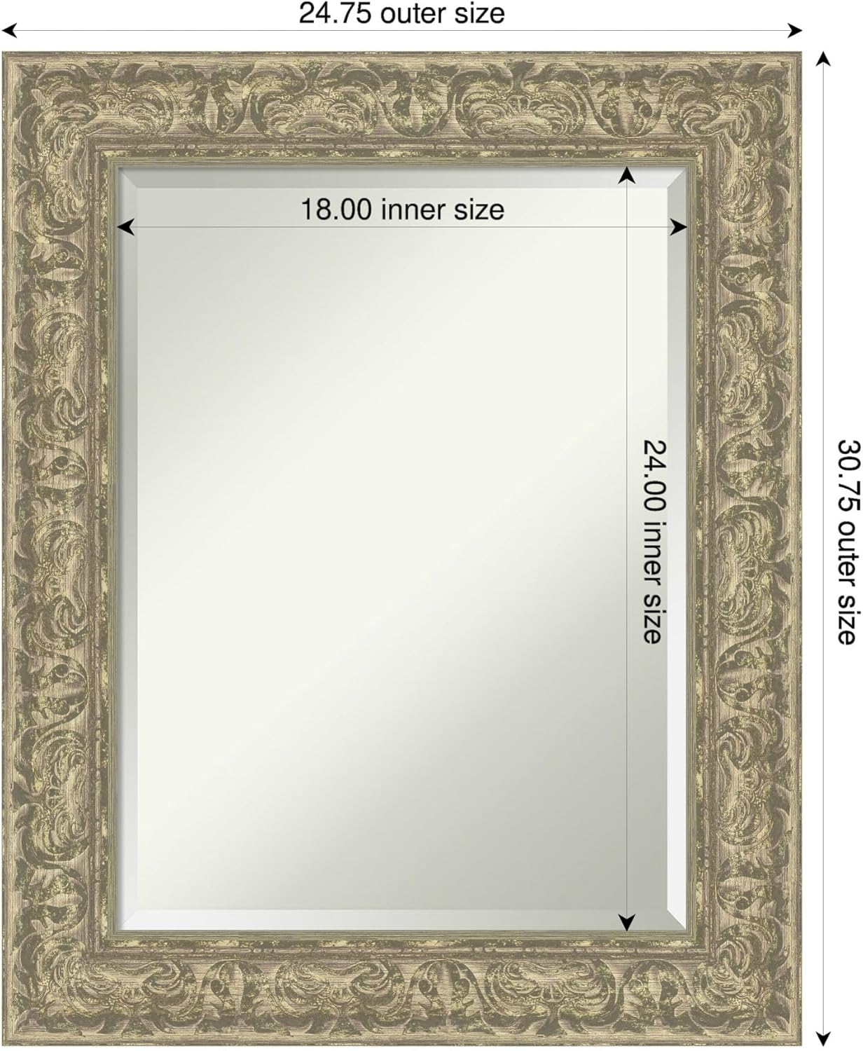 Amanti Art Silver Bathroom Mirror for Over Sink, 31x25 Luxe Antique Silver Rectangle Vanity Mirror, Medium Traditional Frame, Hangs Horizonally and Vertically, Bathroom Wall Decor, Beveled Edge
