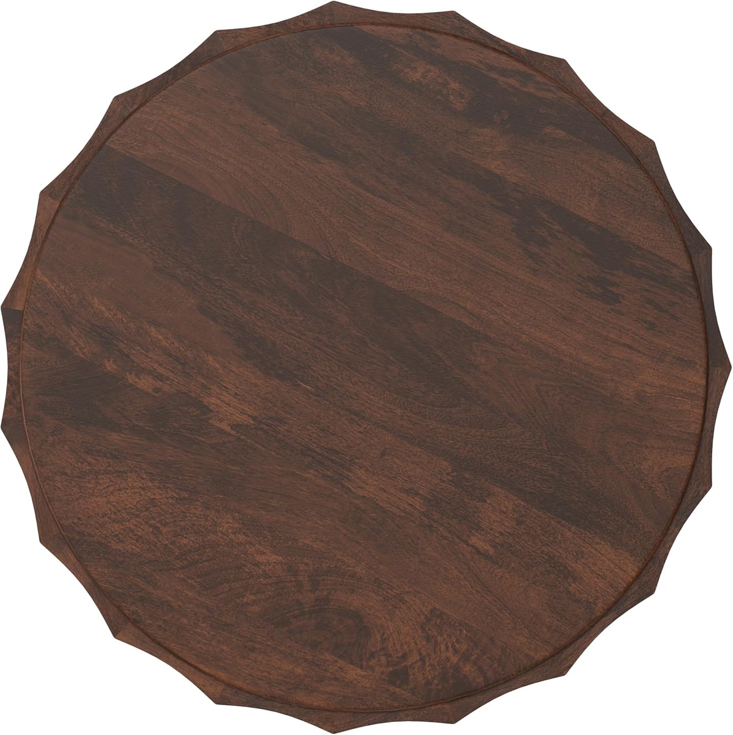 SIMPLIHOME Trenton Coffee Table - 32 inch Wide Solid Mango Wood Round Living Room Table in Walnut Brown, Contemporary Sculpted Drum Center Table for Family Room with Scalloped Edge, Assembled