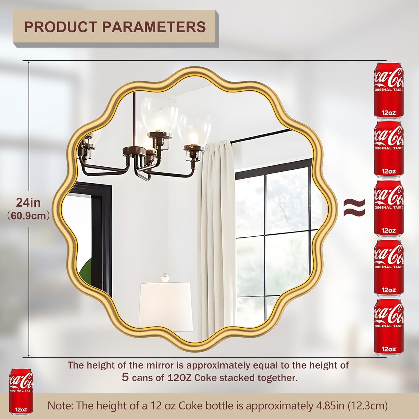 PROHOMEWARE Gold Round Mirror 24 Inch Wavy Bathroom Vanity Mirror Gold Frame Modern Wall Mirror Decorative Wall-Mounte Anti-Rust, Tempered Glass