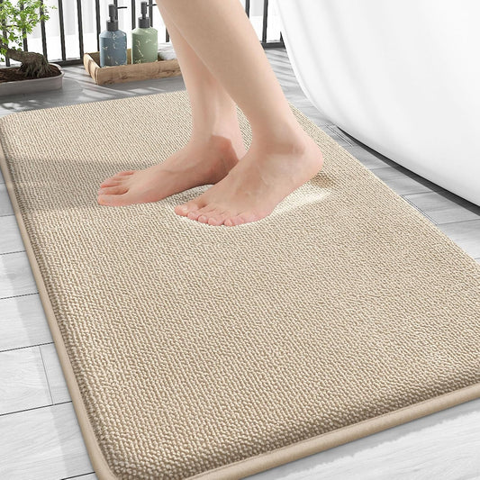 OLANLY Thick Memory Foam Bath Mat Rug 34x21, Extra Soft Absorbent Bathroom Rug, Quick Dry Bath Mats, Non-Slip, Machine Washable Carpet for Bathroom, Tub and Shower, Home Decor Accessories, Beige