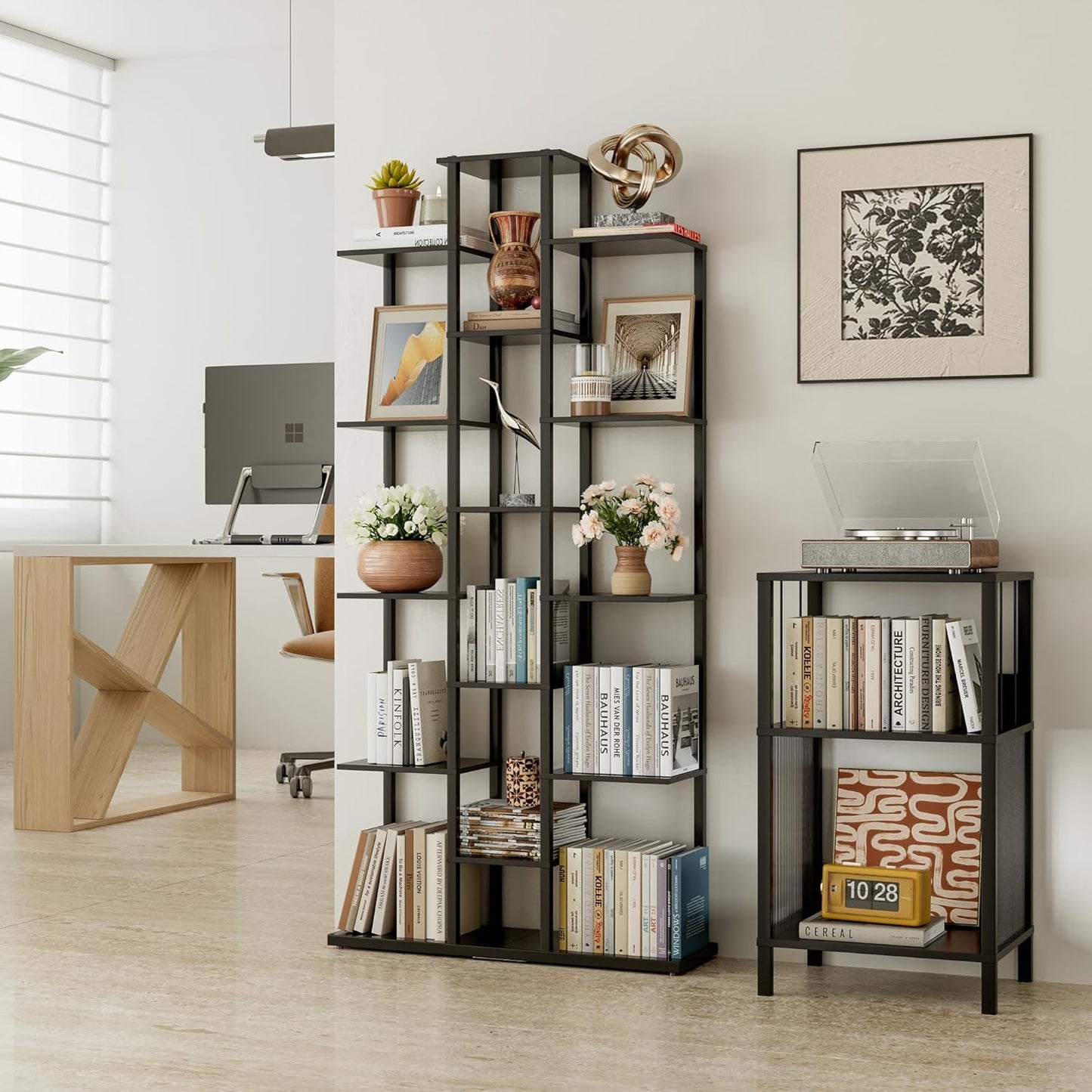 Bookshelf，Small Bookcase for Small Space，6-Tier Bookshelf for Living Room, Home Office, Study，7.87 x 26.77 x 55.5 Inches,Black