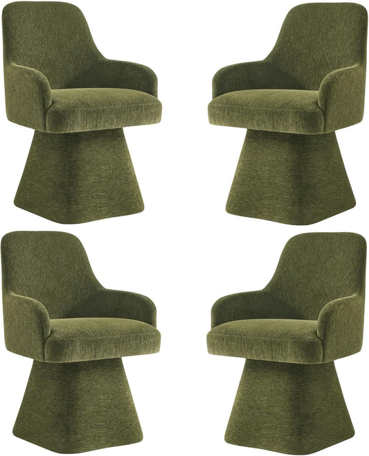 Swivel Dining Chairs Set of 4, Mid Century Modern Chairs Fabric Upholstered Armchair with Armrest & Ergonomic Backrest for Dining Room, Kitchen, Bedroom, Living Room, Green, 4 Boxs