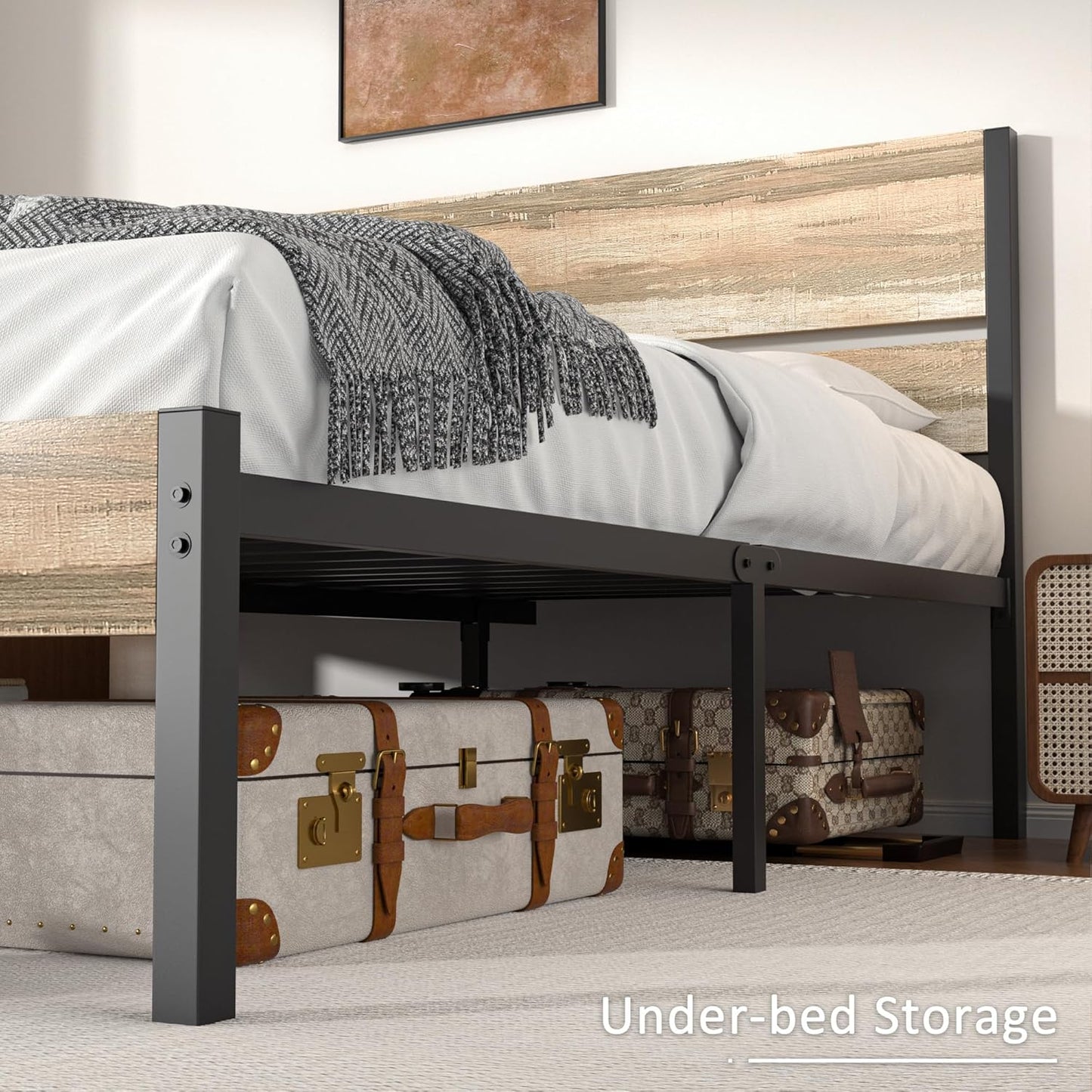 VECELO Queen Size Bed Frame with Wood Headboard and Footboard, 14 Inch Platform/No Box Spring Needed, Heavy Duty Support, Easy Assembly