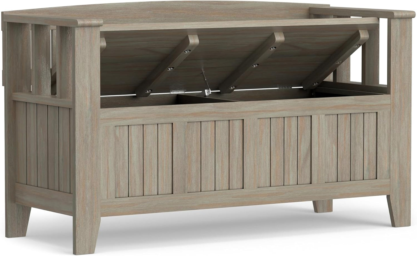 SIMPLIHOME Acadian Entryway Storage Bench - 48 inch Wide Solid Wood Hallway Seat in Distressed Grey, Transitional Bench for Entryway or Living Room with Lift-Up Lid and Spacious Storage
