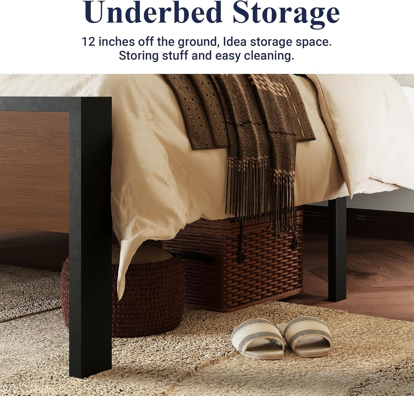 Allewie King Size Platform Bed Frame with Wooden Headboard and Footboard, Heavy Duty 12 Metal Slats Support, No Box Spring Needed, Under-Bed Storage, Noise Free, Easy Assembly, Walnut