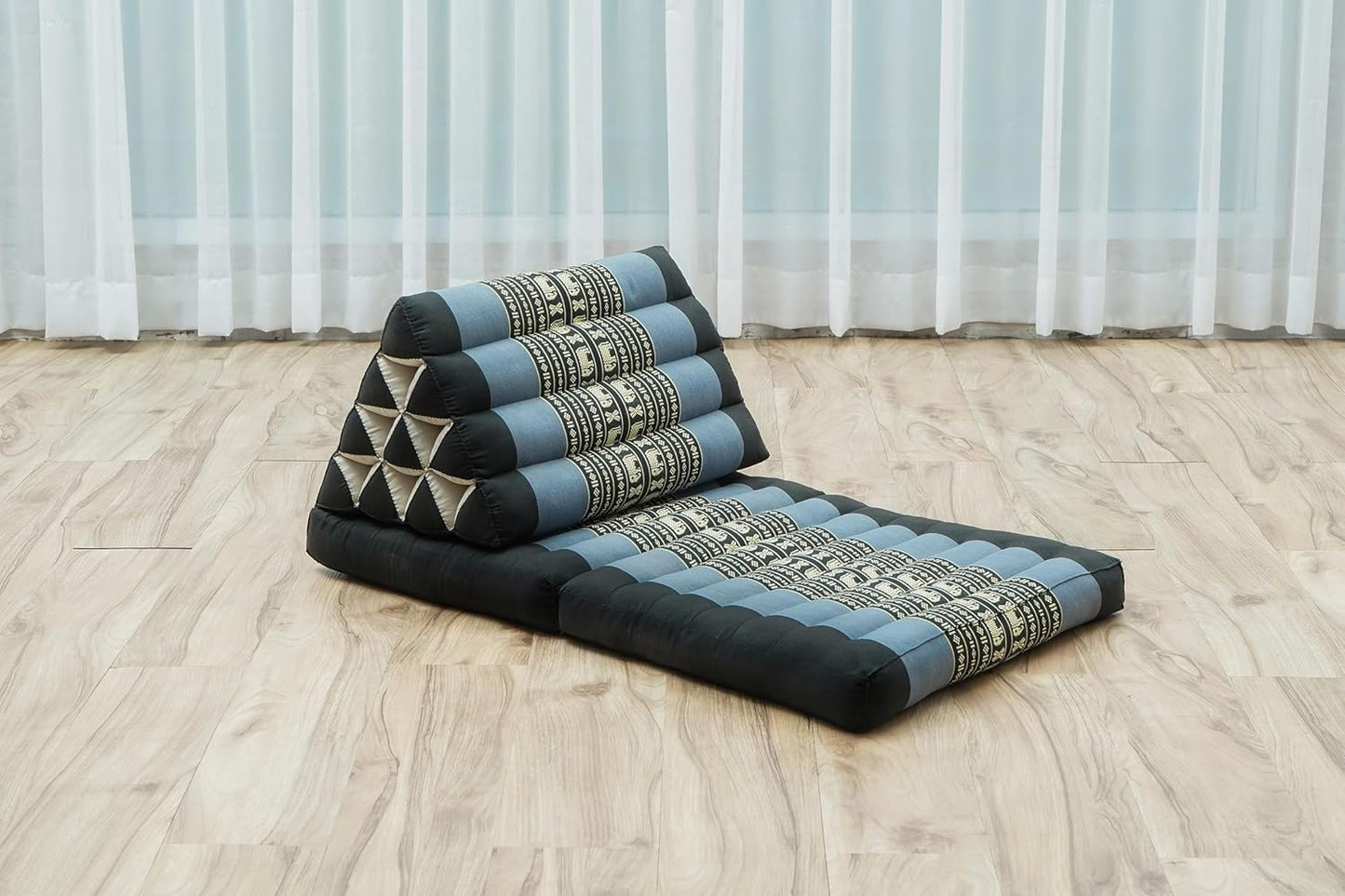 LEEWADEE 2-Fold Mat with Triangle Cushion – Comfortable TV Pillow, Foldable Mattress with Cushion Made of Eco-Friendly Kapok, 45 x 20 inches, Blue