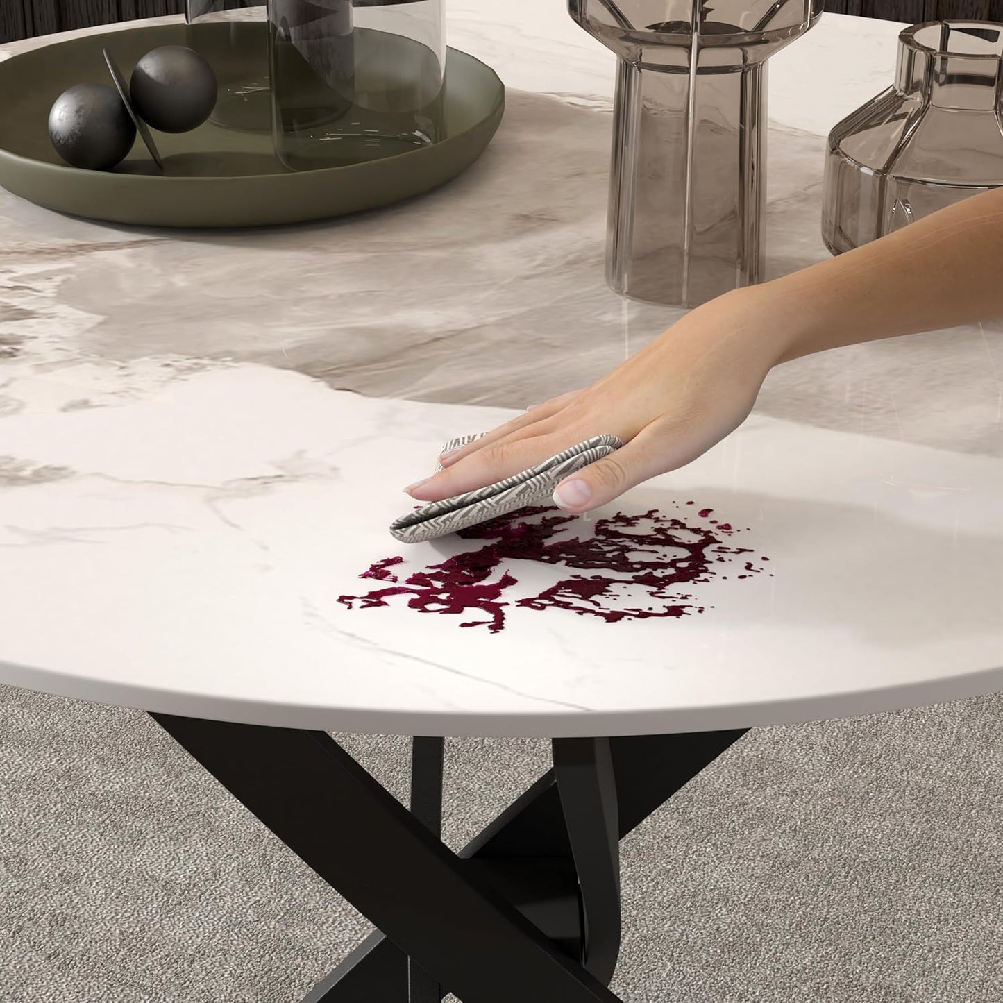 Marble Round Dining Table for 2-4 with Metal Legs, 31.5 Inch Sintered Stone Modern Small Kitchen Table for Dining Room Kitchen Apt (White)