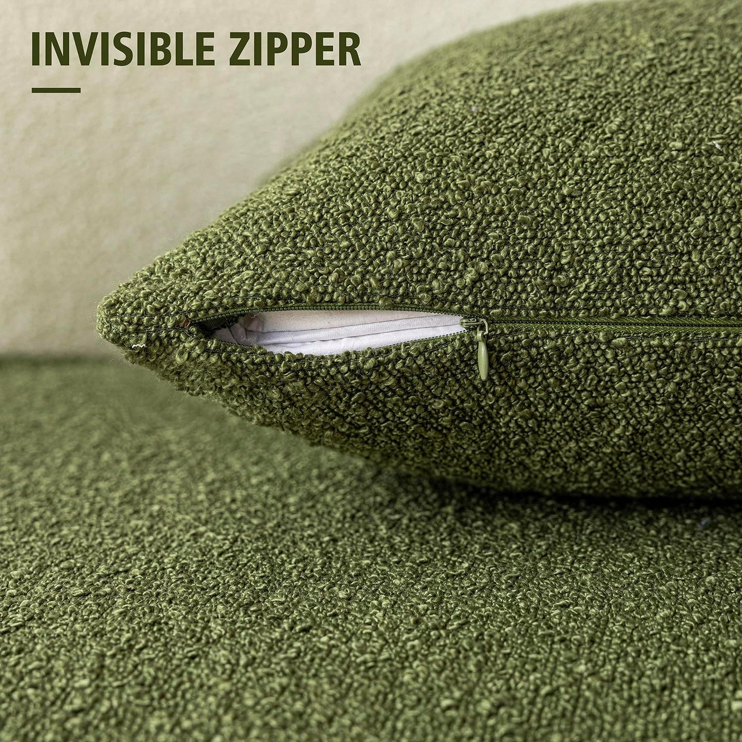 Foindtower Set of 2, Decorative Textured Boucle Throw Pillow Covers Accent Solid Pillow Cases Neutral Soft Cozy Couch Cushion Case for Chair Sofa Bedroom Living Room Home Decor 16 x 16 Inch Green