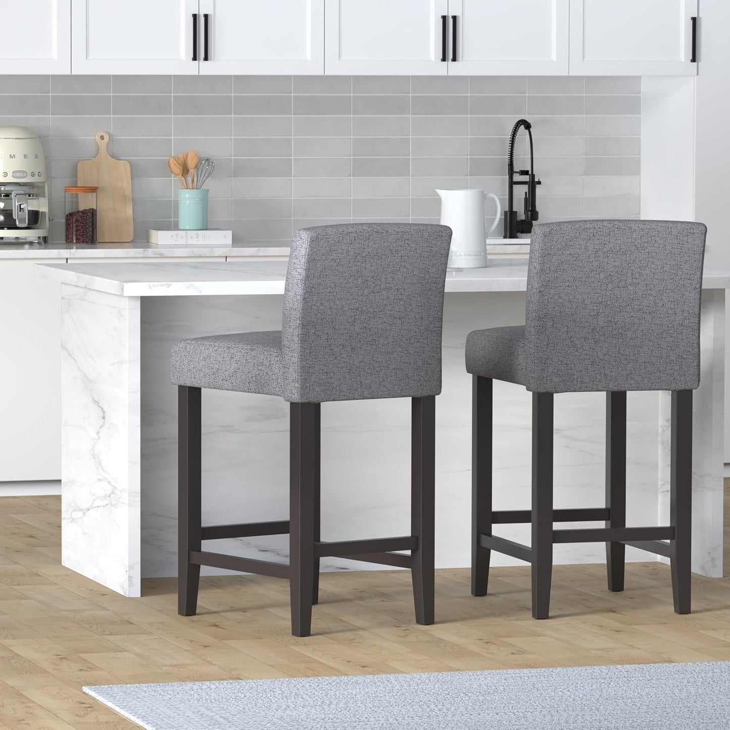 CHITA Counter Height Bar Stools Set of 2, 25" H Seat Height Upholstered Barstools, Fabric in Fog Grey