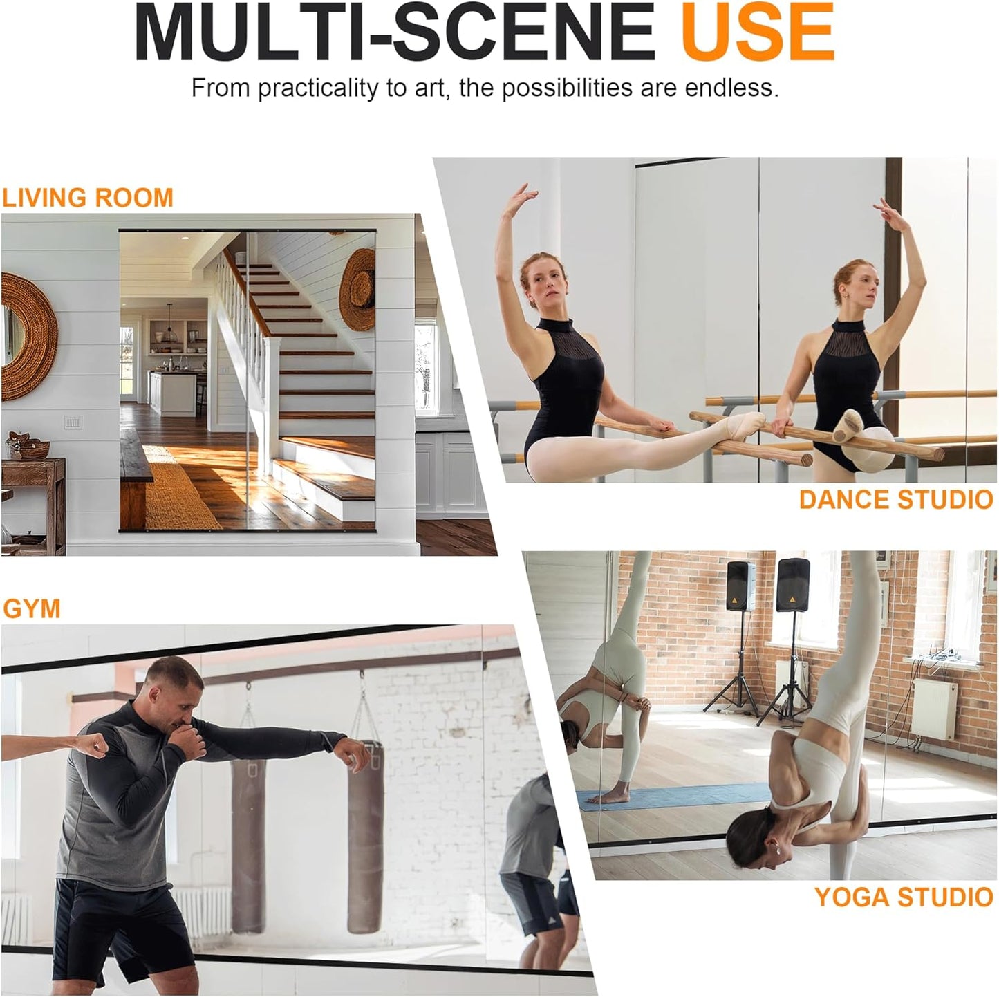 Delma Large Full Body Mirror for Yoga, Frameless Wall-Mounted Glass Panel (60"x25"-Black) 2PCS for Home, Garage, Bedroom & Bathroom