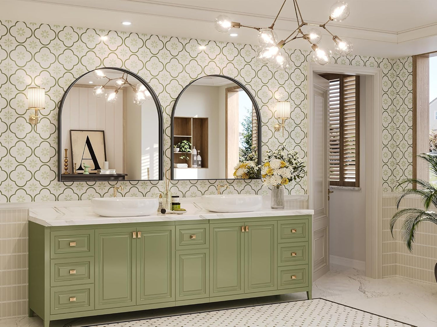 Brightify Arched Mirror, 31 x 33 Inch Black Arch Mirror, Metal Frame Black Arched Wall Mirror, Arched Top Bathroom Vanity Mirror for Living Room Bedroom Mantel Entryway Hallways