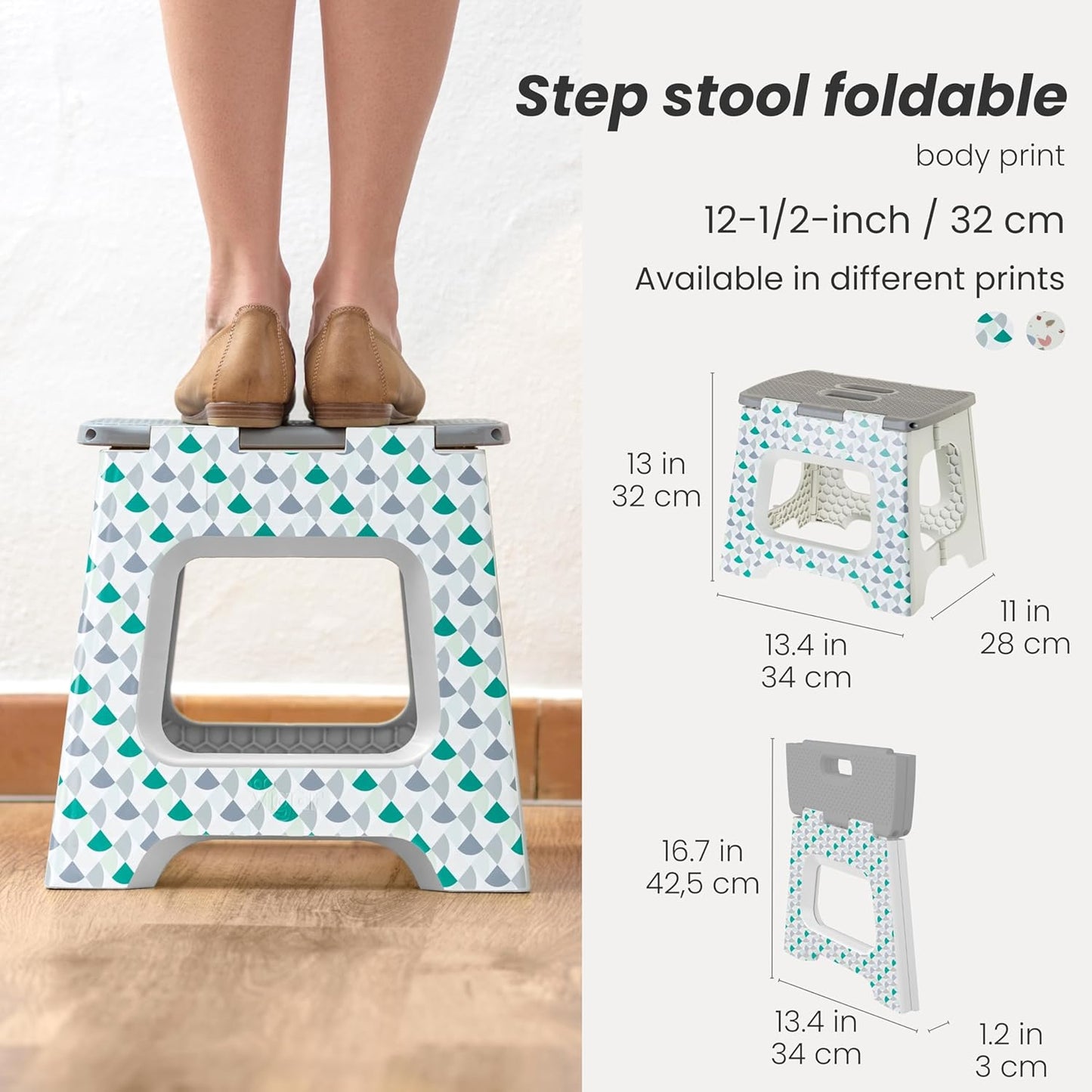 Vigar Compact Step Stool Foldable, 12-1/2-inch Step Stools for Adults up to 330 Pound, Lightweight Stool, Non-Slip Folding Step Stool, Geometric Body