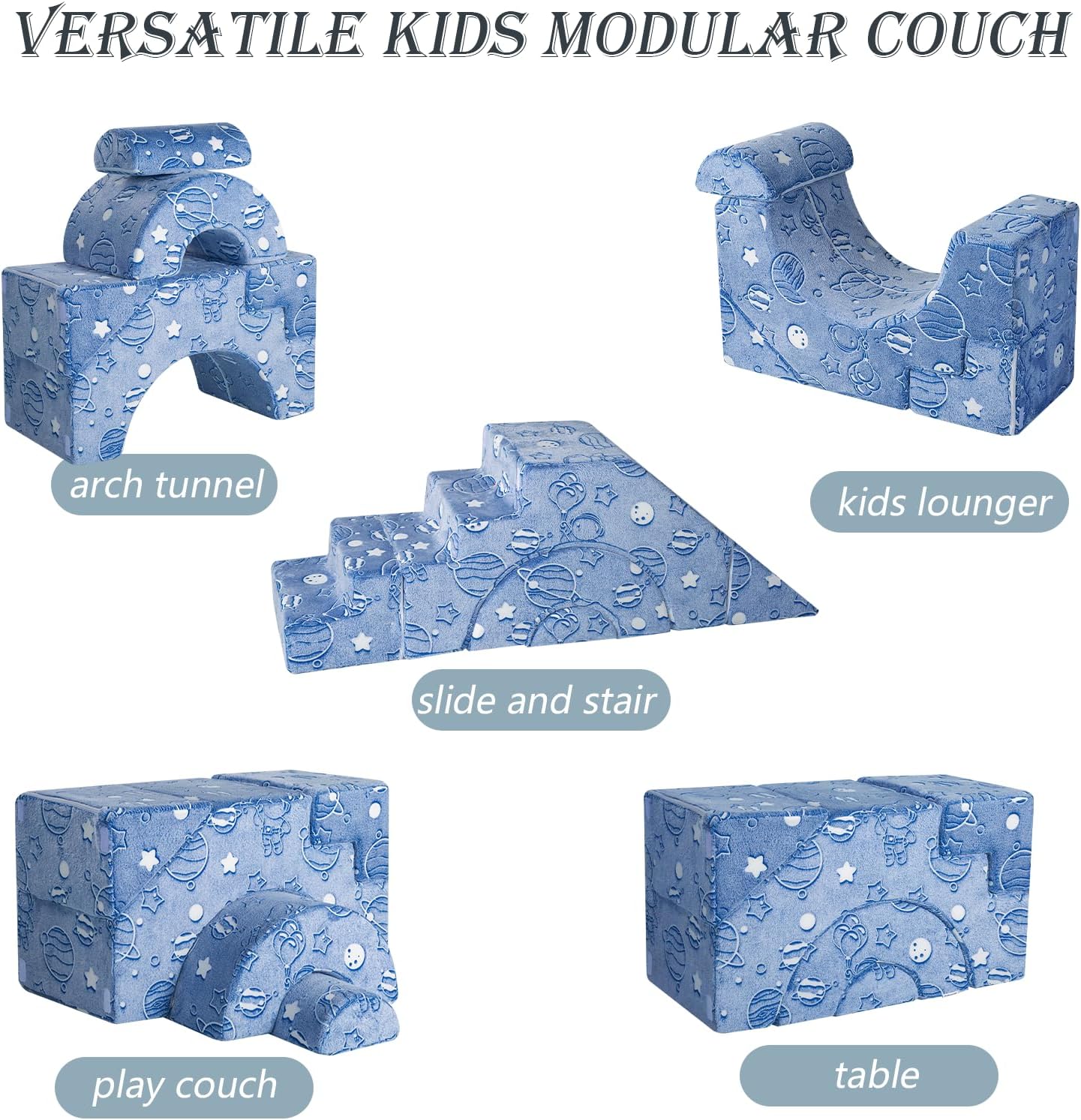 MeMoreCool Foam Climbing Toddler Couch, Modular Kids Sofa with Slide & Stair, Convertible Baby Couch for Playroom, Sectional Furniture for Crawling, Climbing, and Kids’ Play