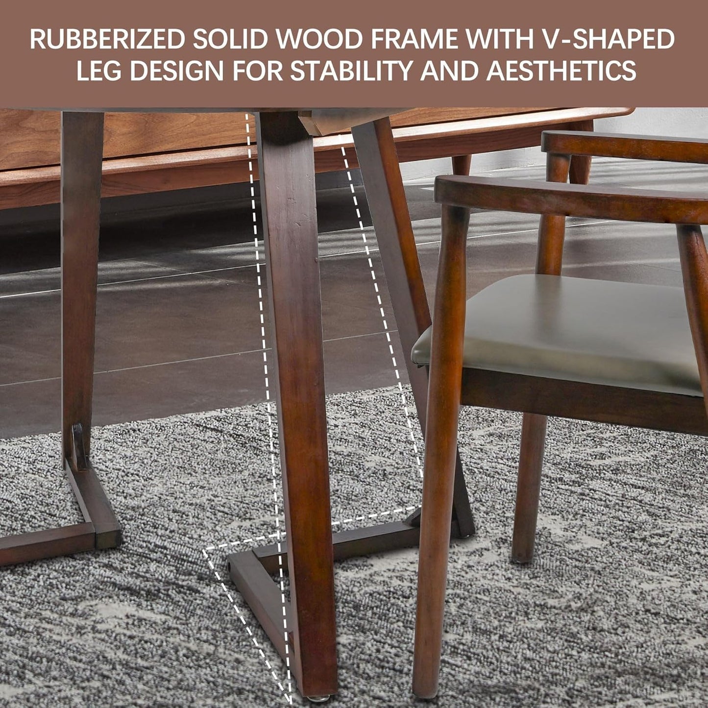 Round Rubber Solid Wood Dining Table - Mid Century Modern Style with V-Shaped Wooden Frame Base, Multi-Functional as Meeting/Coffee/Leisure Table,Space Saving Design,35”