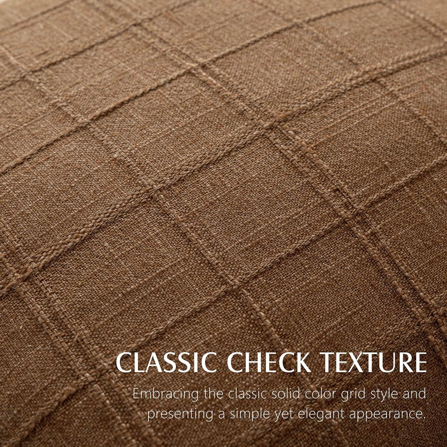 Foindtower Set of 2 Decorative Linen Check Throw Pillow Covers Neutral Farmhouse Vintage Cushion Covers Modern Boho Home Decor for Sofa Chair Couch Bedroom Living Room Outdoor,26×26 Inch,Brown Hazel