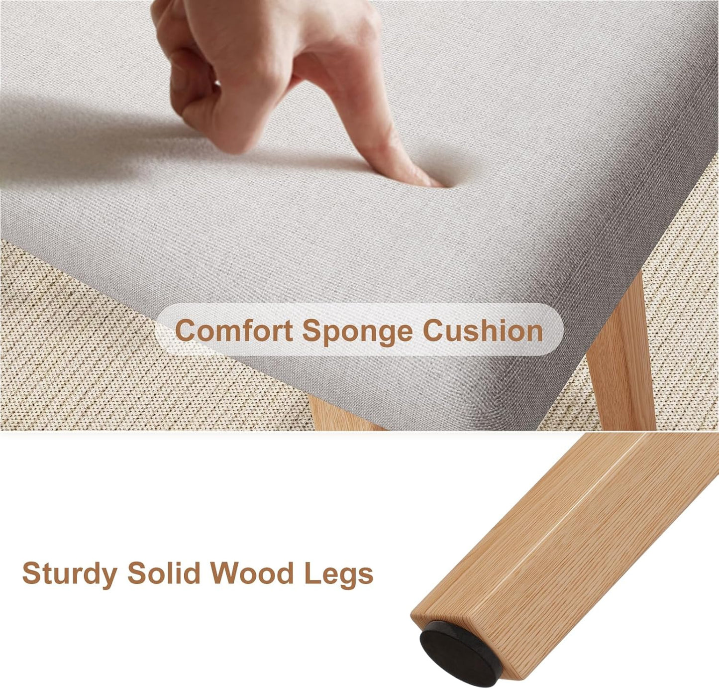 Solid Wood Small Vanity Stool, Compact Makeup Chair with Saddle Cushion, Linen-Covered High Rebound Sponge Seat, Easy Assembly Footstool for Bedroom, Entryway, Home, Natural