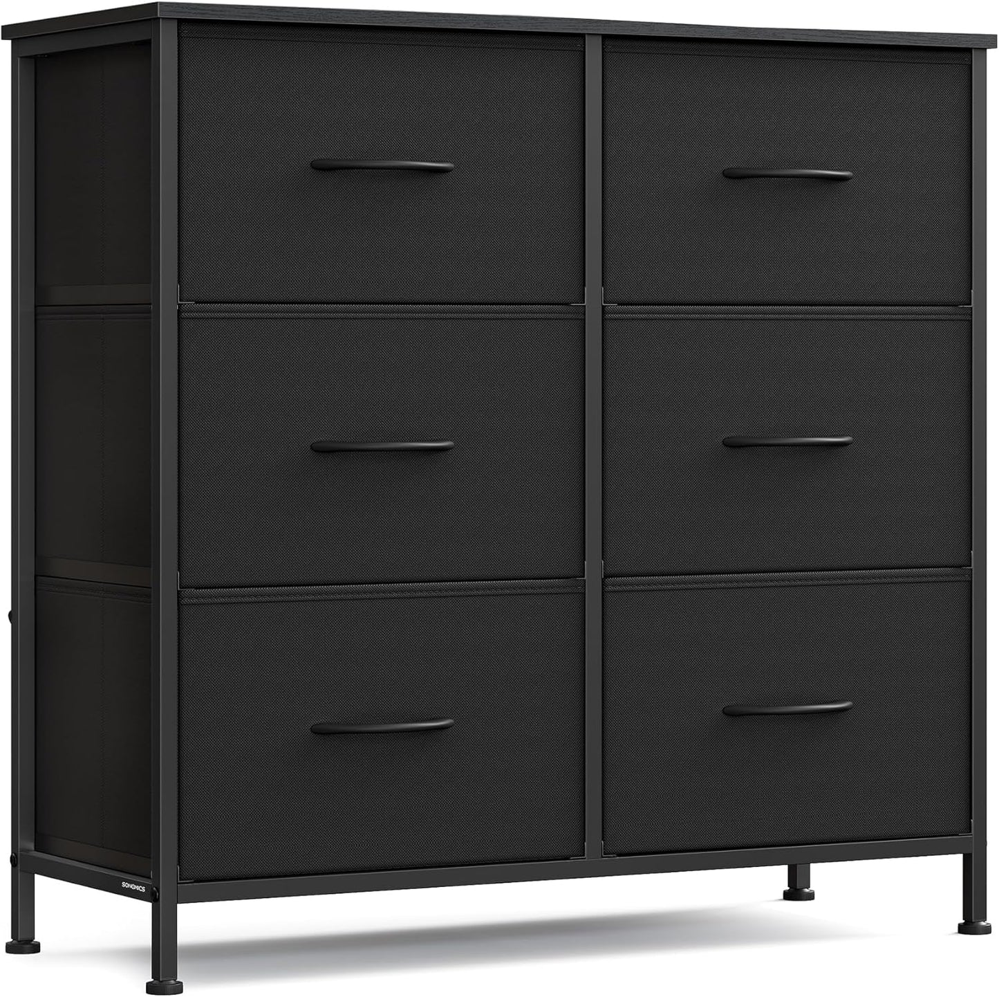 SONGMICS Dresser for Bedroom, Chest of Drawers, TV Stand, Steel, MDF, 6 Non-Woven Fabric Drawers, Storage Organizer Unit, Closet, Entryway, Ink Black and Ebony Black ULGS123B01S