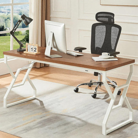 HOMISSUE 63-inch Executive Desk, Large Home Office Desk with Engineered Wood Tabletop and Metal Frame, Rustic Workstation Desks with Sturdy Structure, Long Computer Desks for Home Office, Writing