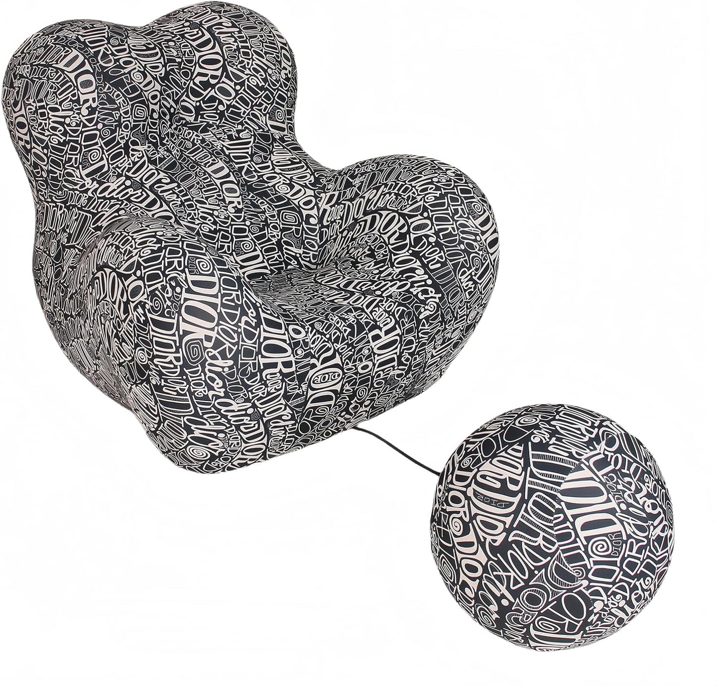 Bean Bag Chair - Memory Foam Bean Bag Chair for Adults, Comfy High-Resilience Single Sofa, Small Space Floor Chair, Chaise Lounge for Living Room, Bedroom (Black White, Ball)