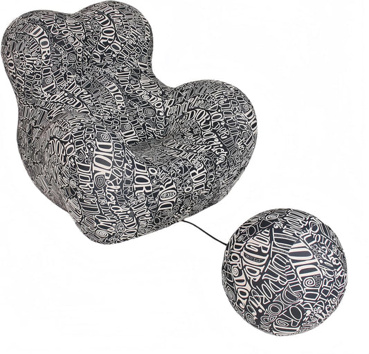 Bean Bag Chair - Memory Foam Bean Bag Chair for Adults, Comfy High-Resilience Single Sofa, Small Space Floor Chair, Chaise Lounge for Living Room, Bedroom (Black White, Ball)