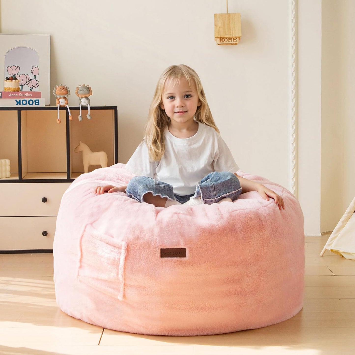 MAXYOYO Kids Bean Bag Chair, Stuffed Faux Fur Bean Bag for Toddler, Ultra Soft Floor Sofa with High-Density Foam Filling, Lazy Chair for Living Room, Playroom, Nursery Room