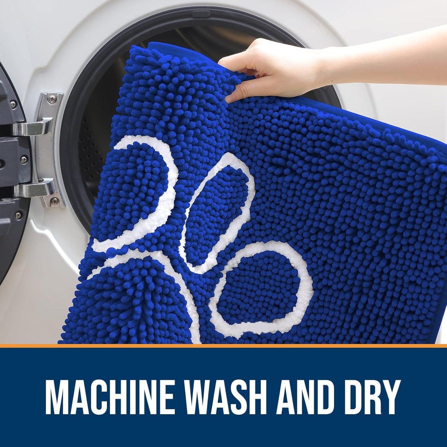 OLANLY Door Mat for Muddy Dog Paws 30x20, Ultra Absorbent Chenille Mud Doormat with Paw Print Design, Non-Slip Washable Doormat for Indoor Entryway, Quick-Dry Pet Bed Mats for Dirty Dogs, Royal Blue