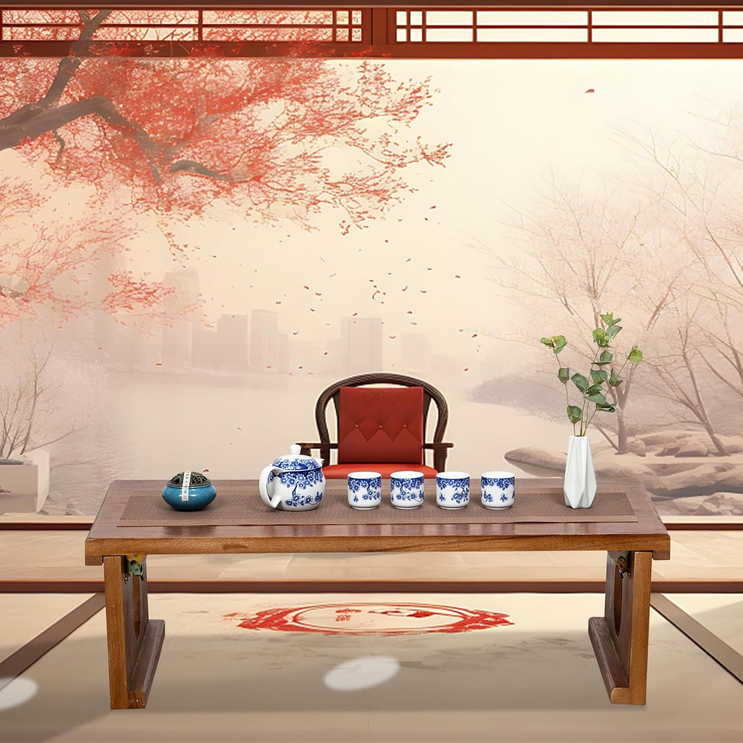 Foldable Japanese Coffee Table，Folding Japanese Floor Table，Natural Brown Coffee Table, Minimalist Tatami Table, Suitable for Living Room,Dining Room, Etc. (Natural Brown, 39.4″x19.7″x11.8″)