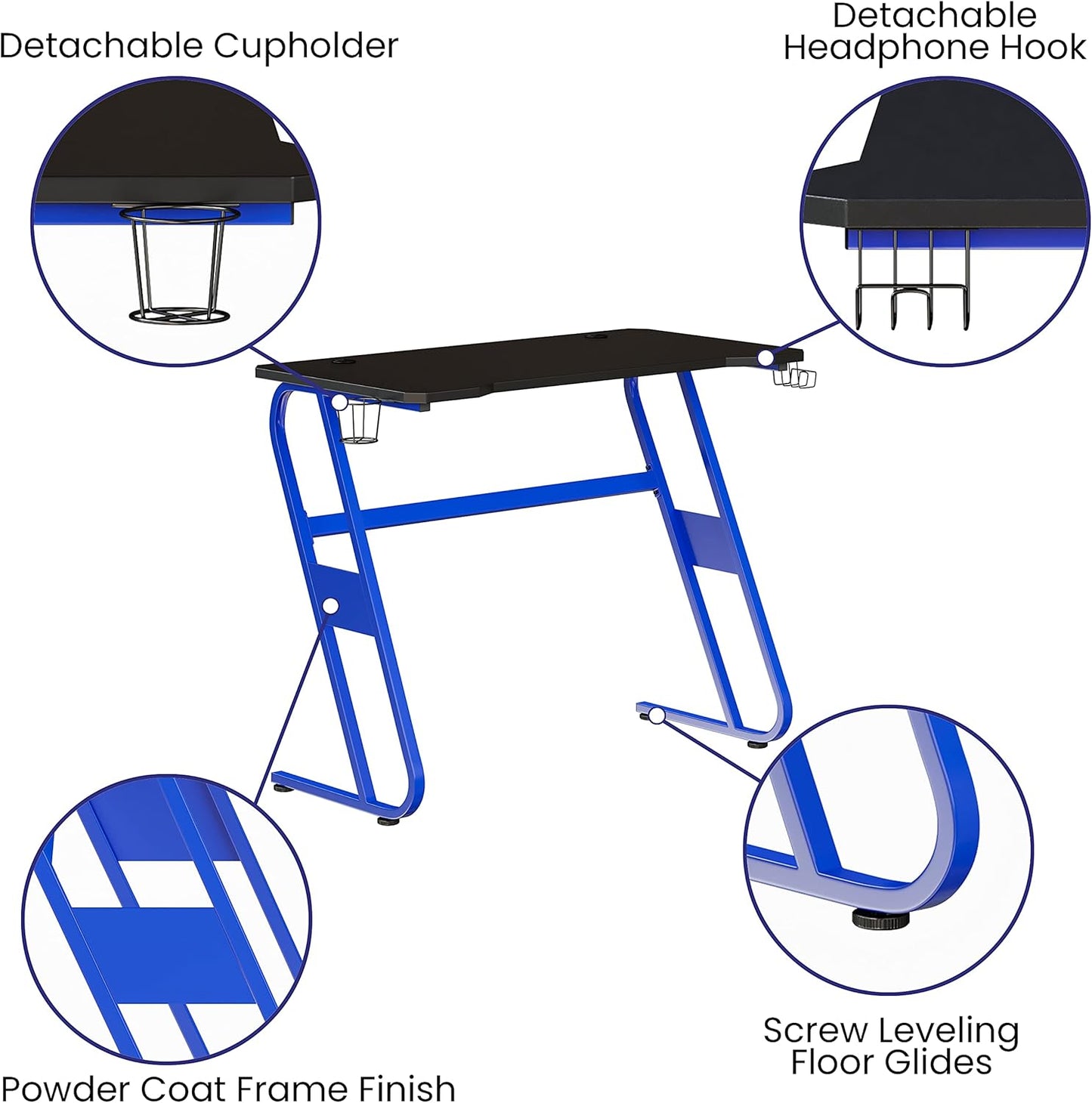 Flash Furniture Fisher Gaming Desk - Blue Ergonomic Computer Desk - 51.5" Gamers Table with Cup Holder and Headphone Hook