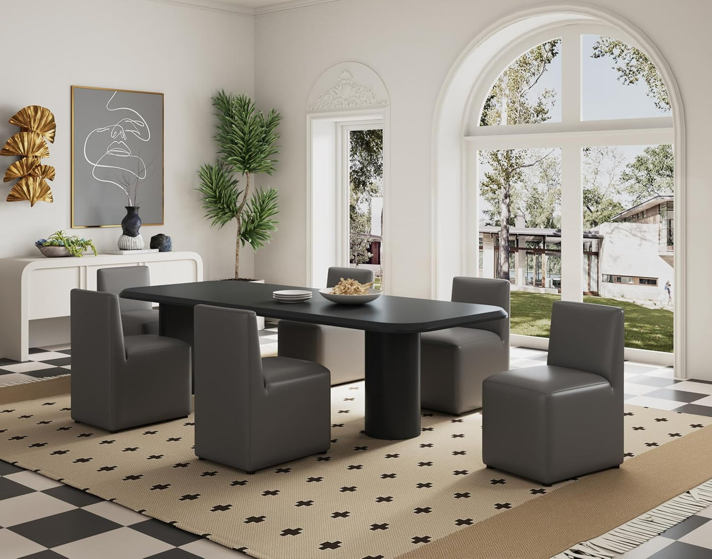 Manhattan Comfort Anna Square Modern Dining Chair with Head to Toe Faux Leather Upholstery and Plastic Foot Padding, Luxury Accent Furniture, Set of 1, Pewter