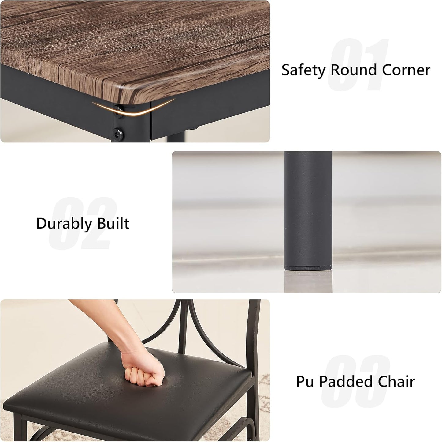 VECELO Kitchen Dining Room Table Set with 2 Chairs for Small Space, Apartment,Metal Steel Frame