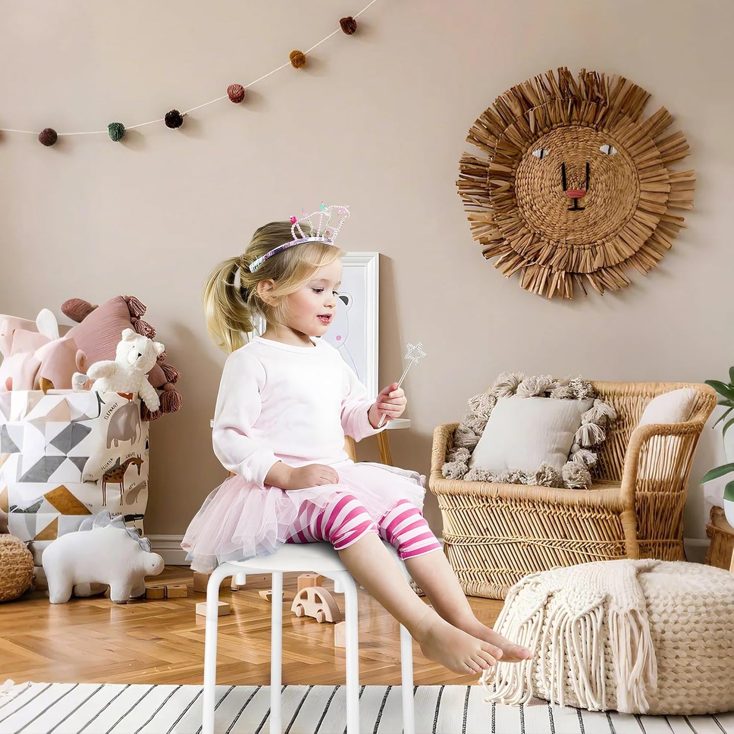 VECELO Stackable Stools for Classroom, 12" Height Plastic Portable Stacking Stool Chairs with Non-Slip Foot Mats for School Daycare Kindergarten Living Room (8 Pack)