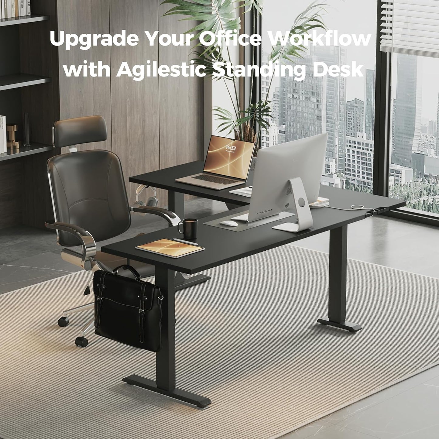 Agilestic 63 x 55 Inch L Shaped Standing Desk Adjustable Height, Corner Standing Desk, Sit Stand Up Computer Table, Splice Board, Black