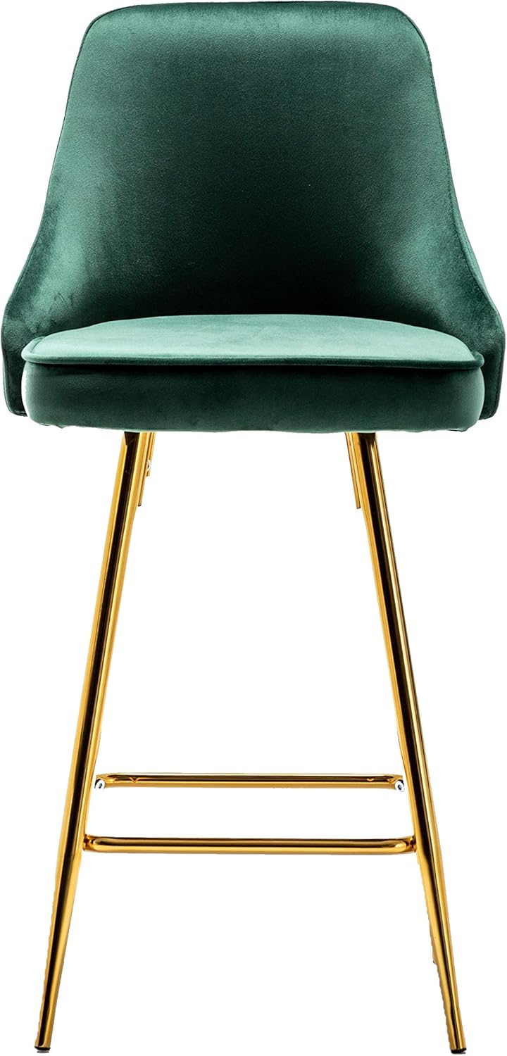 BTEXPERT Set of 2 Pack, upholstered Dining Bar Chairs Footrest High Back Counter Height Barstools Stool, Tufted Green Velvet Gold Frame 25" Modern Kitchen Island