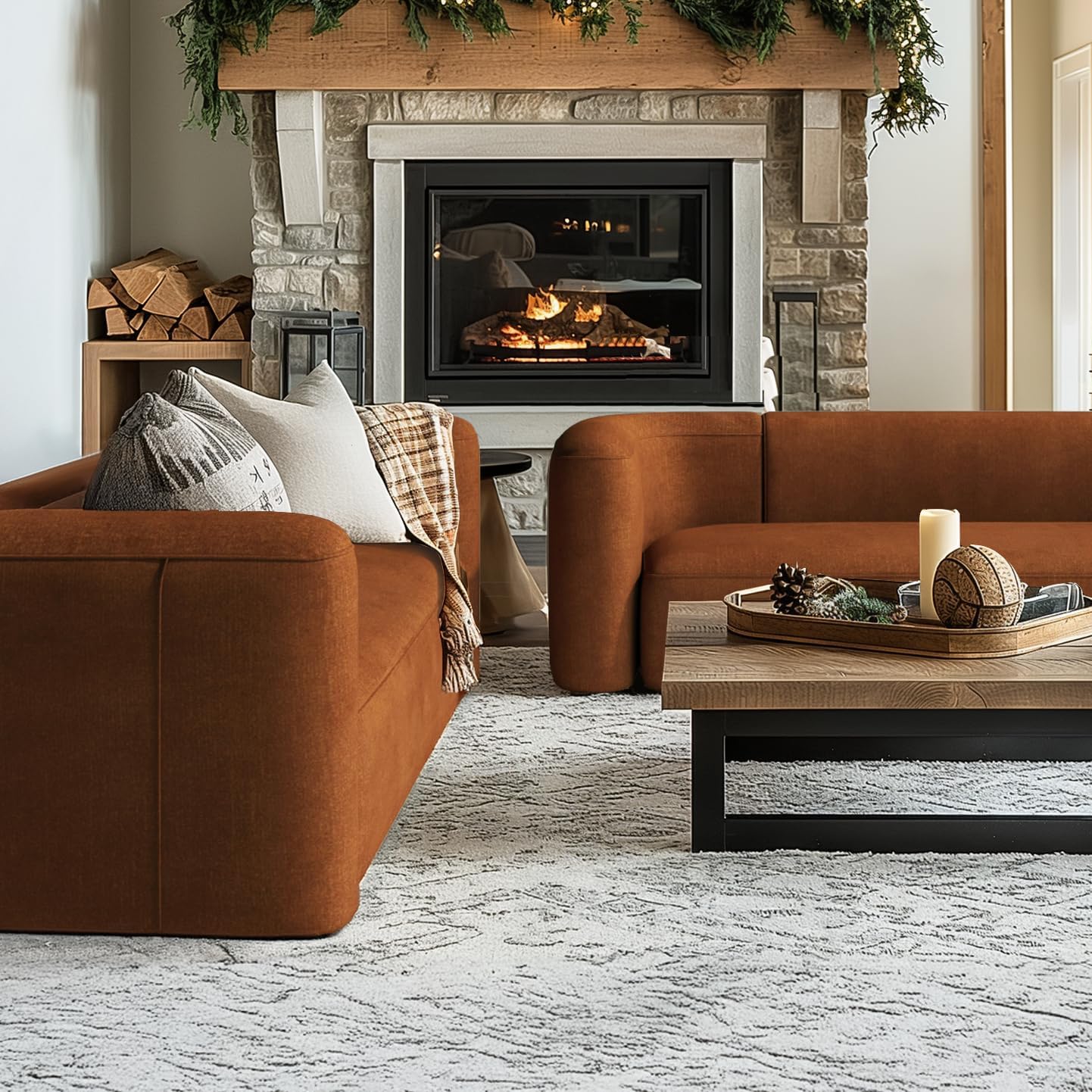 Acanva Luxury Modern Tight Curved Back Velvet Sofa, Minimalist Style Comfy Couch for Living Room Apartment, 3 Seater, Tangerine