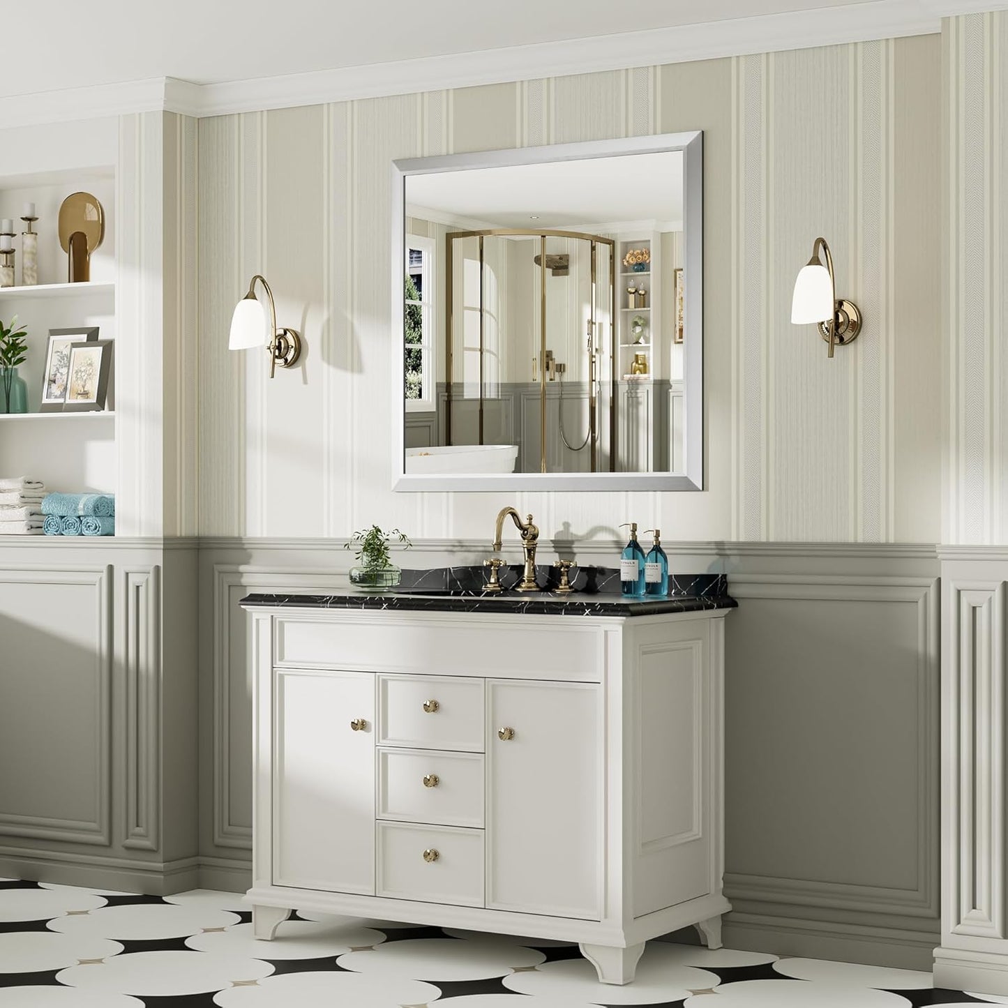 40x38 Inch Silver Bathroom Mirror for Wall, Thick Metal Framed Rectangle Mirrors for Over Sink, Bedroom, Living Room, Entryway, Anti-Rust, HD Tempered Glass