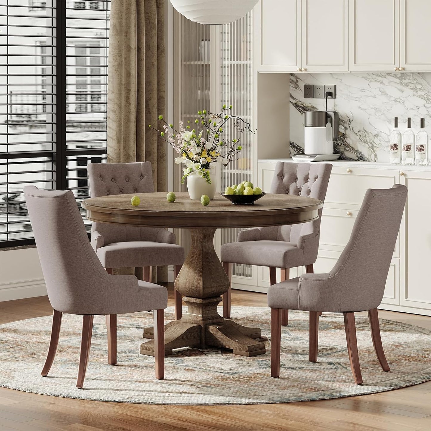 COLAMY Wingback Upholstered Dining Chairs Set of 4, Fabric Side Dining Room Chairs with Tufted Button, Living Room Chairs for Home Kitchen, Taupe