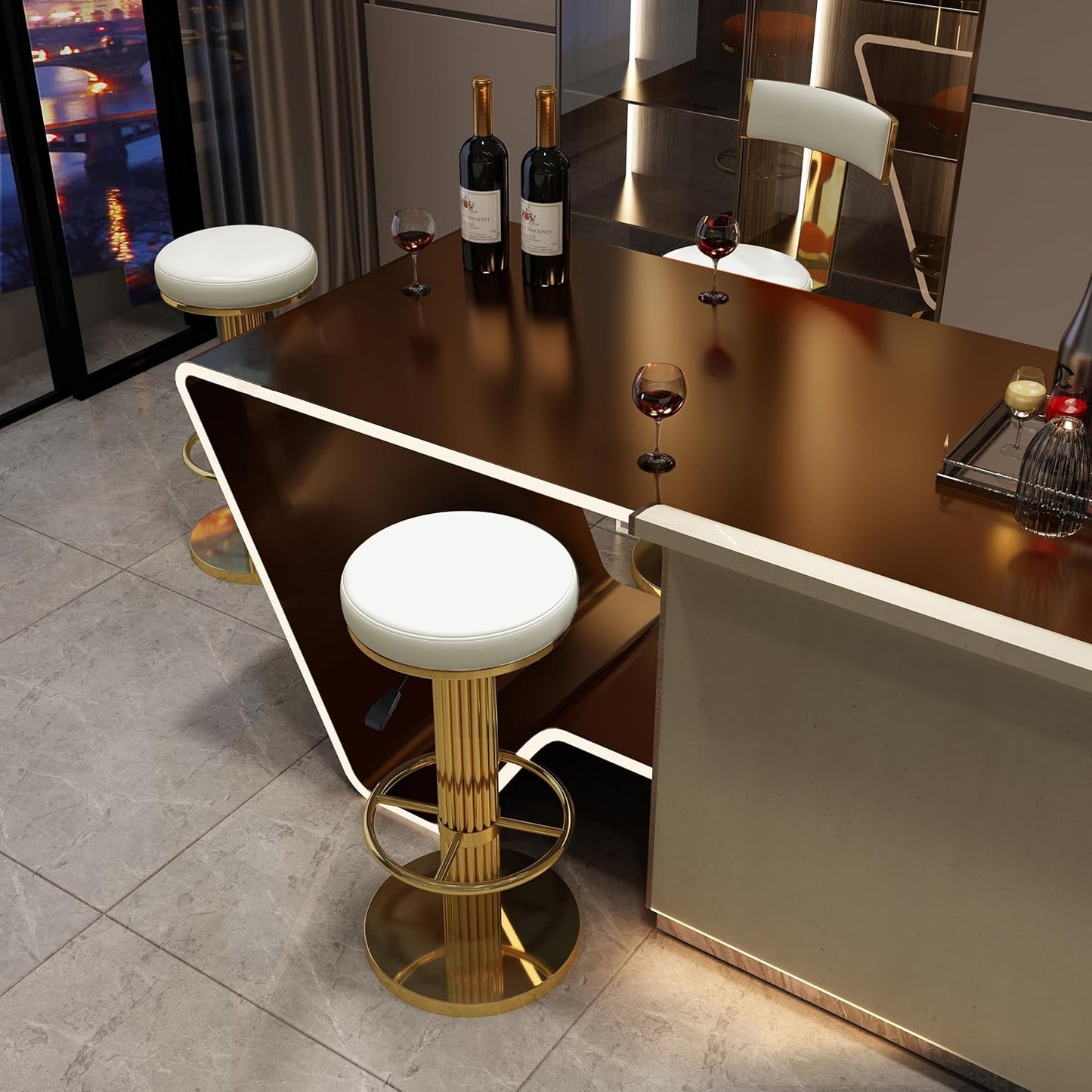 FUNROLUX Bar Stools Counter Height Bar Stools Modern Adjustable Swivel Counter Height Chairs Backless Counter Stools with Metal Legs for Kitchen Island Dining Room (White)