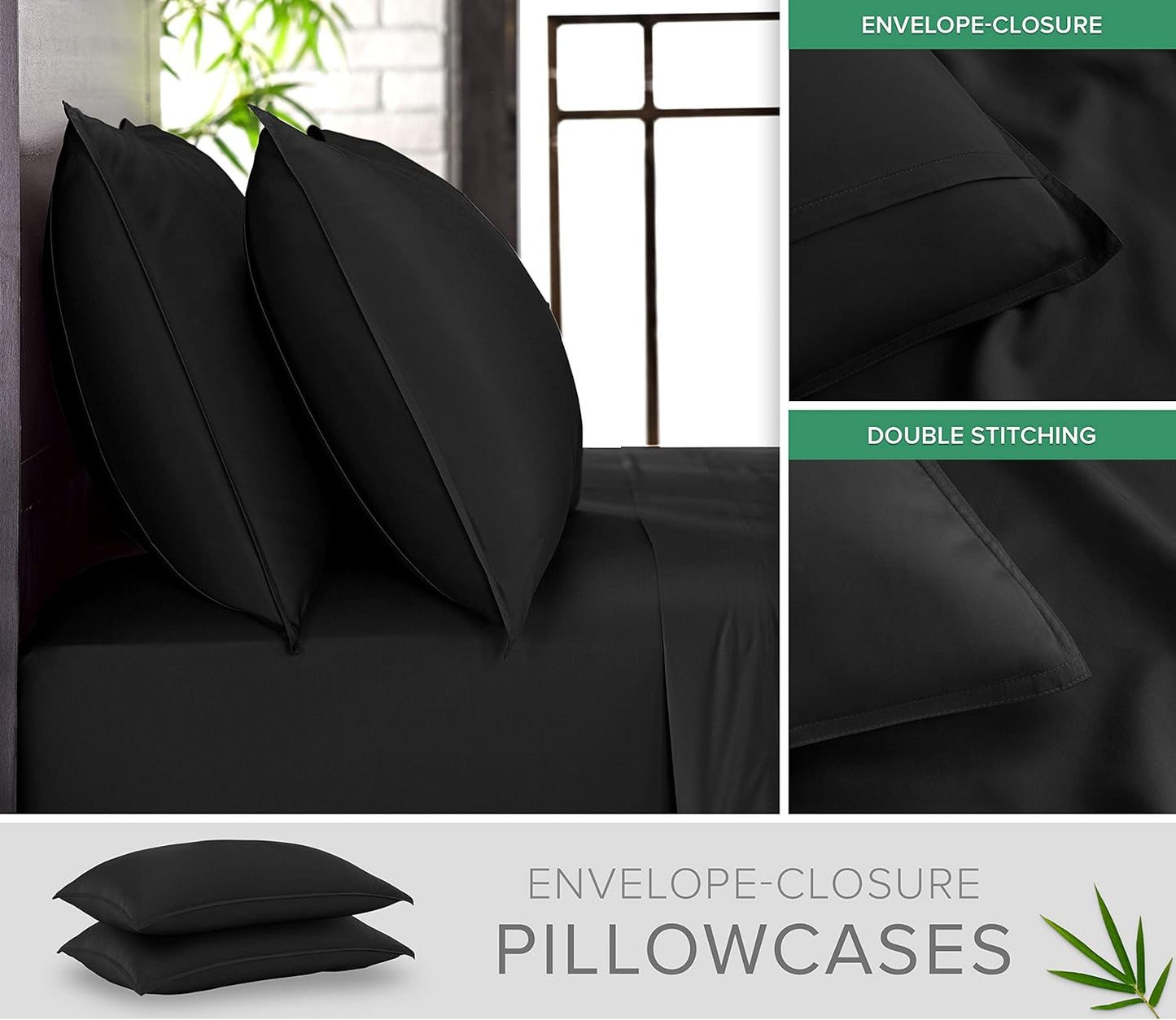 Twin Sheets by Pure Bamboo, Genuine 100% Organic Viscose Derived from Bamboo Bed Sheet Set, Luxuriously Soft & Cooling, Double Stitching, Lifetime Quality Promise (Twin, Black)