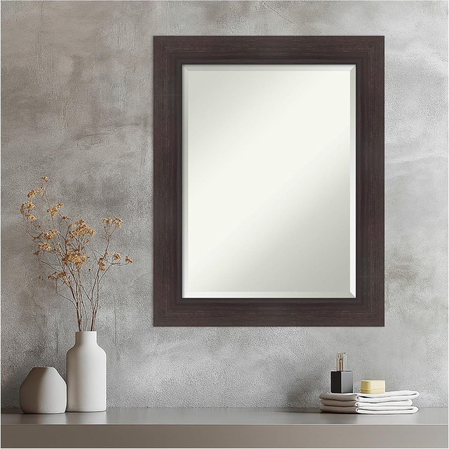 Amanti Art Brown Wall Mirror 30x24 Sloped Espresso Rectangle Bathroom Mirror for Wall Decor Living Room, Medium Modern Frame, Hangs Horizonally and Vertically, Bathroom Decor, Beveled Edge