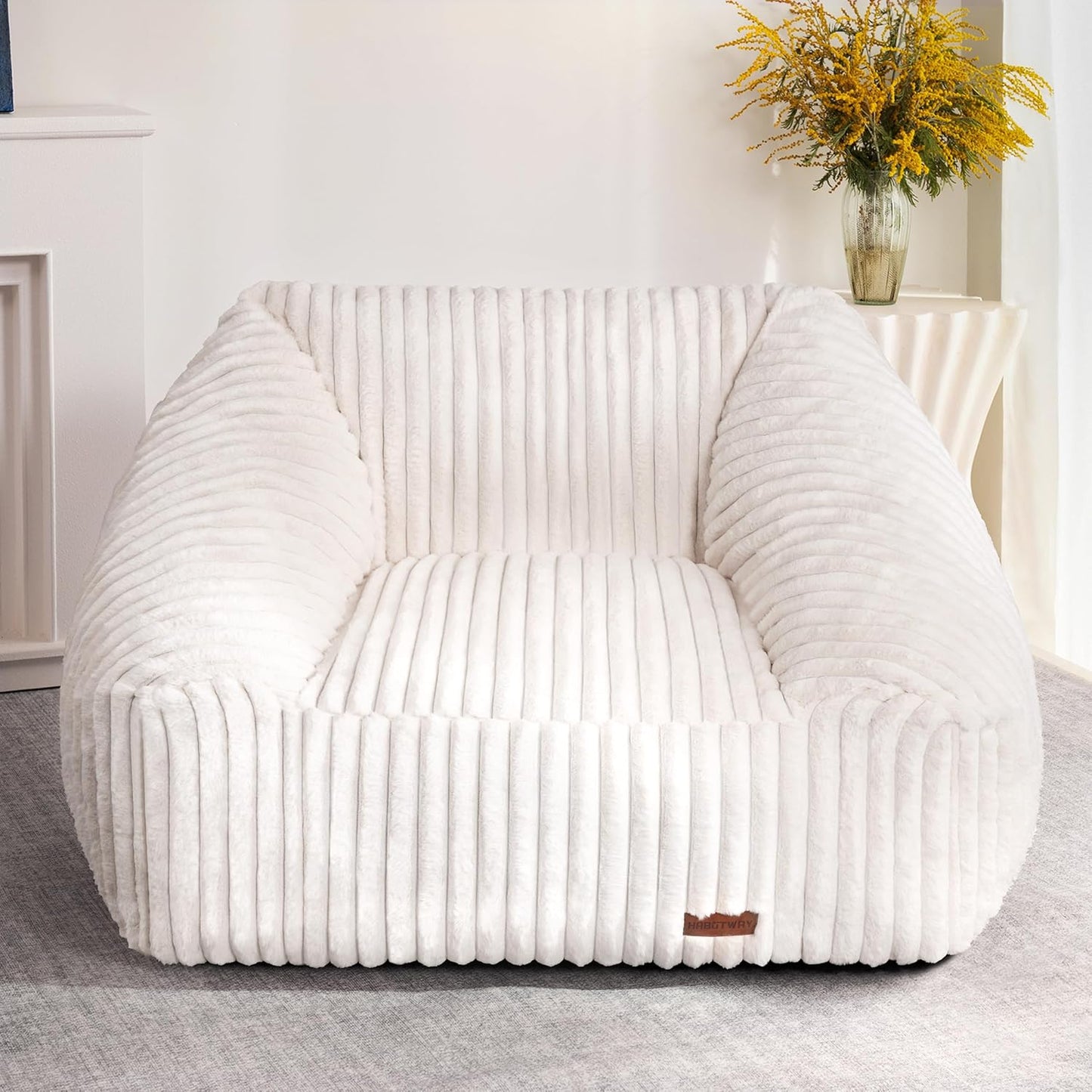 HABUTWAY Bean Bag Chair, Giant Bean Bag Chairs for Adults and Kids, Bean Bag Sofa, Lazy Floor Sofa, Faux Fur Beanbag Chair with Armrests for Living Room Bedroom (Beige)