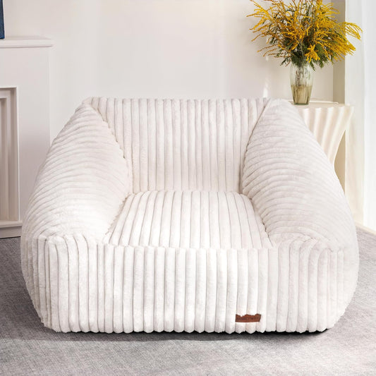 HABUTWAY Bean Bag Chair, Giant Bean Bag Chairs for Adults and Kids, Bean Bag Sofa, Lazy Floor Sofa, Faux Fur Beanbag Chair with Armrests for Living Room Bedroom (Beige)