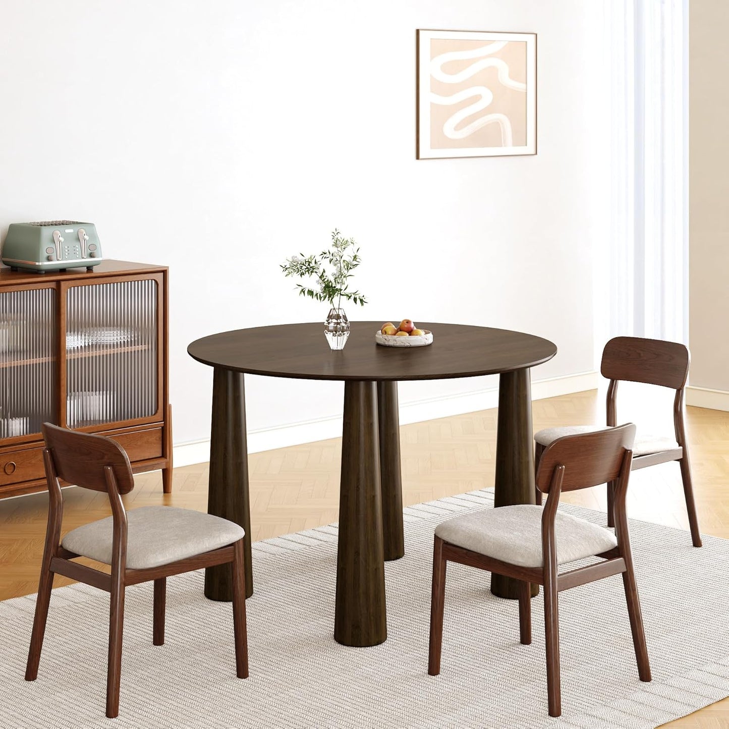 Casaphoria 45" Round Dining Table, Kitchen Table for 6 with Arc-Shaped Edge Top and Cylindrical Legs, Easy Assembly for Living Room, Dining Room, Walnut