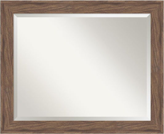 Amanti Art Brown Wall Mirror 27x33 Pia Medium Brown Rectangle Bathroom Mirror for Wall Decor Living Room, Large Casual Frame, Hangs Horizonally and Vertically, Bathroom Decor, Beveled Edge
