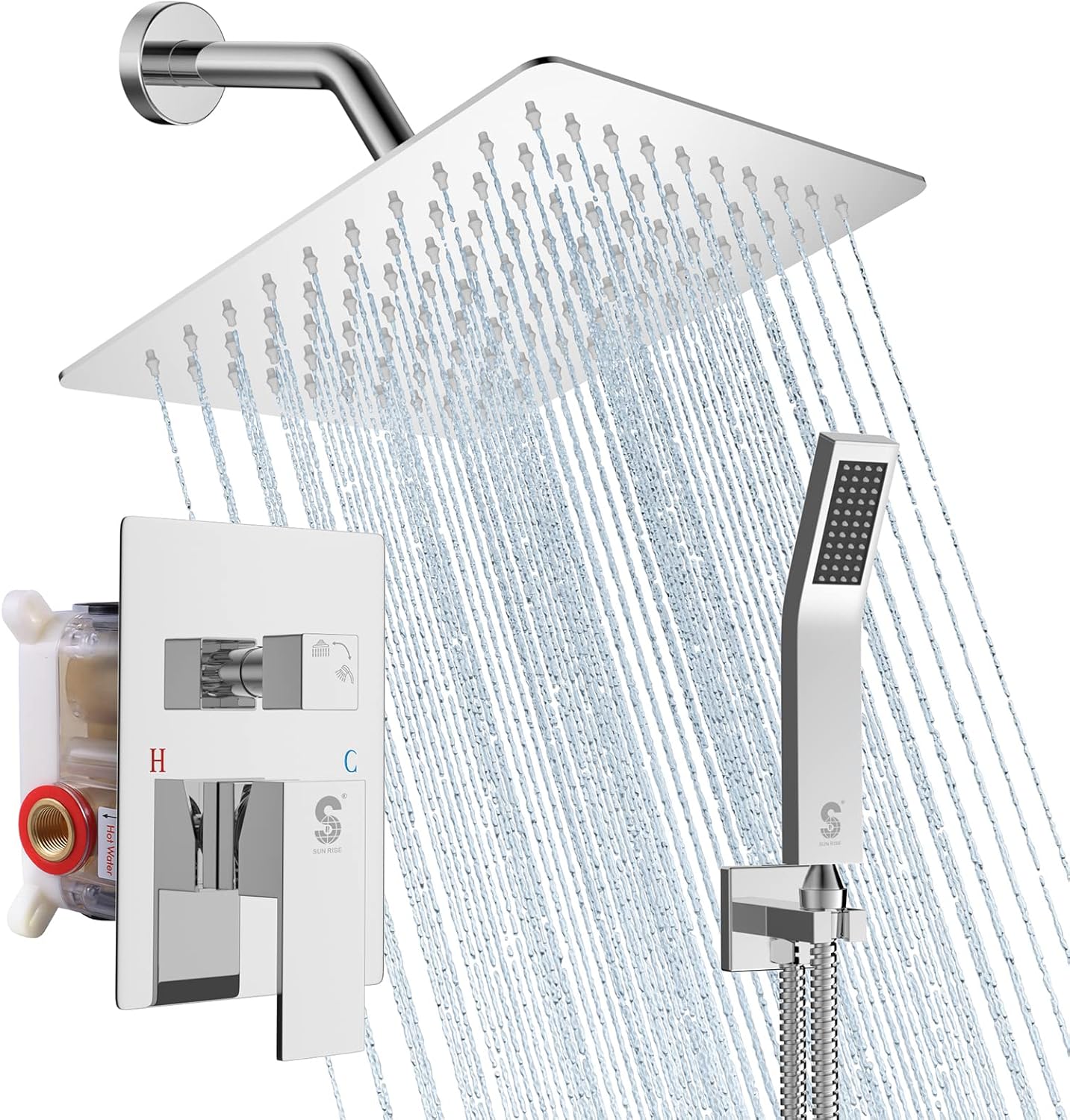 SR SUN RISE Shower System - Shower Faucet Set with 8 Inch Rain Shower Head and Handheld Shower - High Pressure Rain Shower System - All Metal Shower Faucet Trim Repair Kits - Polished Chrome