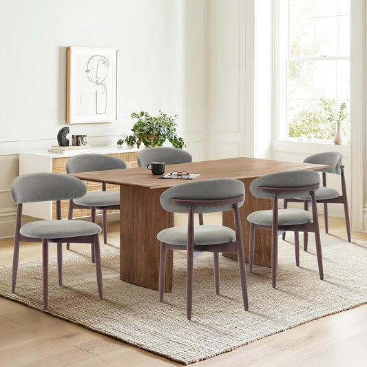 COLAMY Wooden Dining Chairs Set of 6, Modern Fabric Upholstered Kitchen Side Chairs, Farmhouse Dining Room Chairs with Foot Pegs, Green