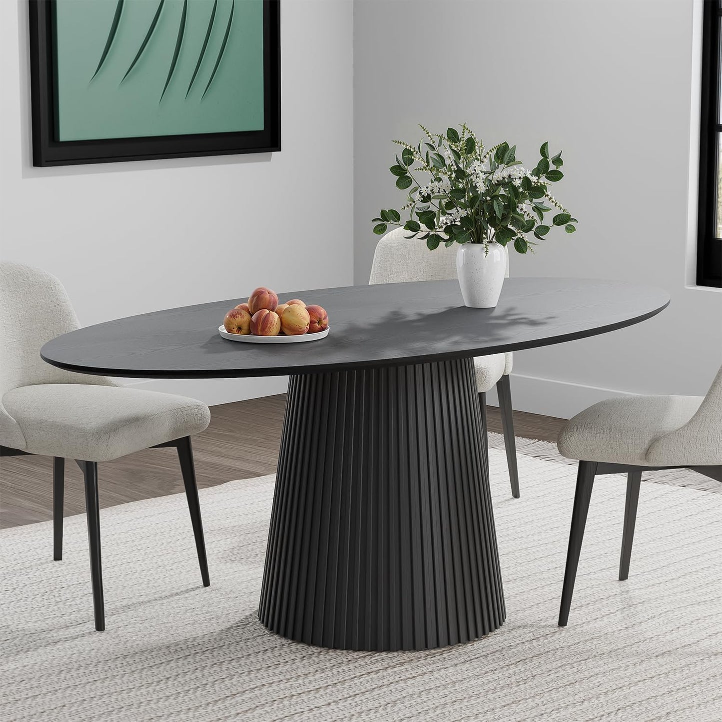 Casaphoria 67" Oval Dining Table, Modern Wood Kitchen Table with Cone Shaped Stripe Base for Living Room & Dining Room, Easy Assembly Farmhouse Furniture for 4-6, Black