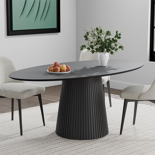 Casaphoria 67" Oval Dining Table, Modern Wood Kitchen Table with Cone Shaped Stripe Base for Living Room & Dining Room, Easy Assembly Farmhouse Furniture for 4-6, Black